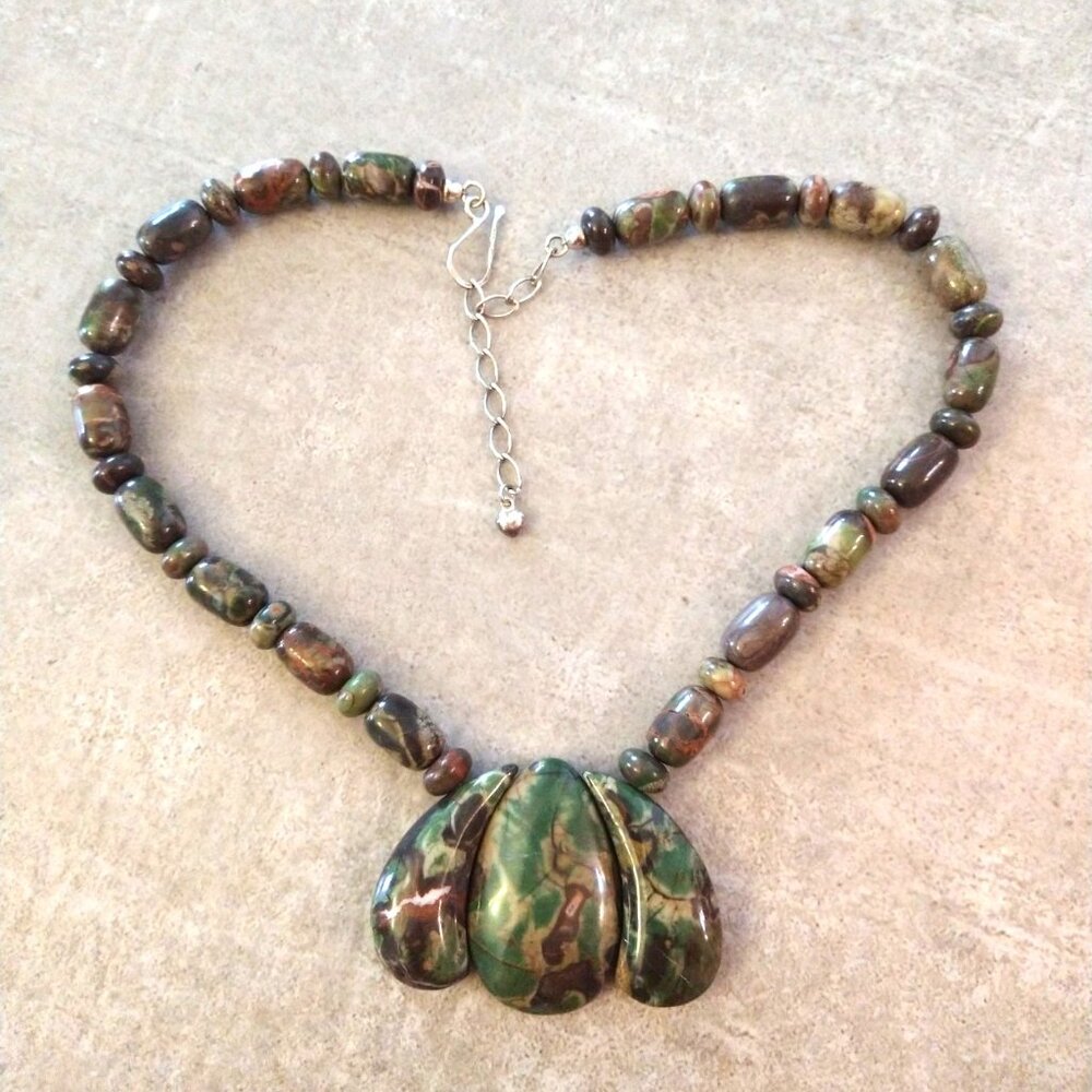 Jay King - Rainforest Jasper Necklace, Sterling Silver Clasp